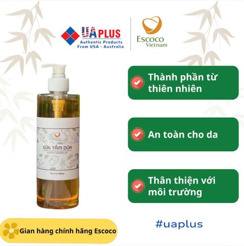 Sữa Tắm Dừa Escoco 500ml - Dưỡng Ẩm Da Thiên Nhiên, Hương Thơm Dịu Nhẹ, Từ Dầu Dừa và Các Loại Dầu Thiên Nhiên
