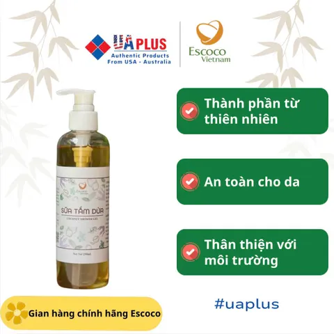 Sữa Tắm Dừa Escoco 250ml - Gel Tắm Thiên Nhiên Dưỡng Ẩm, Hương Thơm Dịu Nhẹ, Chăm Sóc Da Mềm Mại