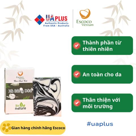 Xà Bông Dừa Than Hoạt Tính Escoco 100g - Sạch Da, Giải Độc, Phù Hợp Với Da Nhạy Cảm, Không Chất Bảo Quản
