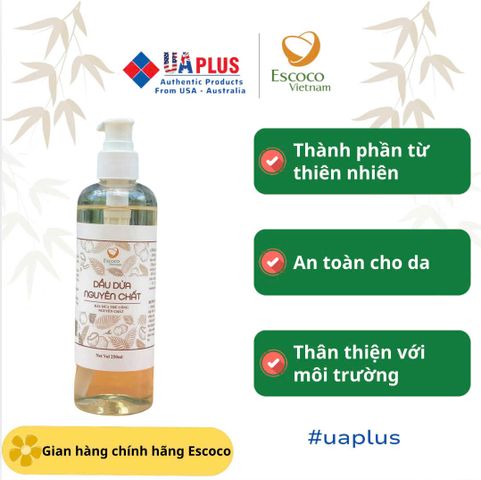 Dầu Dừa Thủ Công Escoco 250ml - Dưỡng Ẩm, Giúp Da Mềm Mịn, Tóc Bóng Khỏe, Xịt Tẩy Trang Tự Nhiên, An Toàn Cho Da Nhạy Cảm