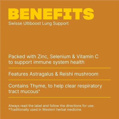 Viên Uống Bổ Phổi Swisse Ultiboost Lung Support 90 Viên - Hỗ Trợ Sức Khỏe Phổi Từ Australia