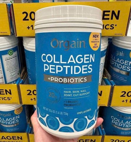 Bột collagen thuỷ phân không hương vị Orgain Collagen Peptides + Probiotics 726g của Mỹ
