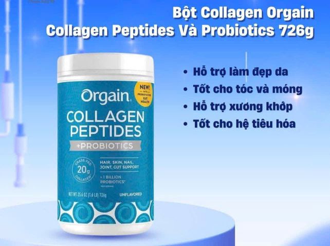 Bột collagen thuỷ phân không hương vị Orgain Collagen Peptides + Probiotics 726g của Mỹ