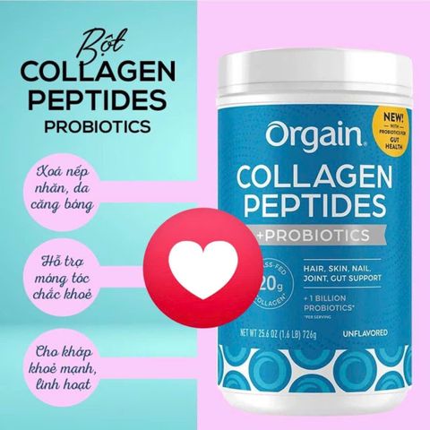 Bột collagen thuỷ phân không hương vị Orgain Collagen Peptides + Probiotics 726g của Mỹ