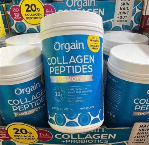 Bột collagen thuỷ phân không hương vị Orgain Collagen Peptides + Probiotics 726g của Mỹ