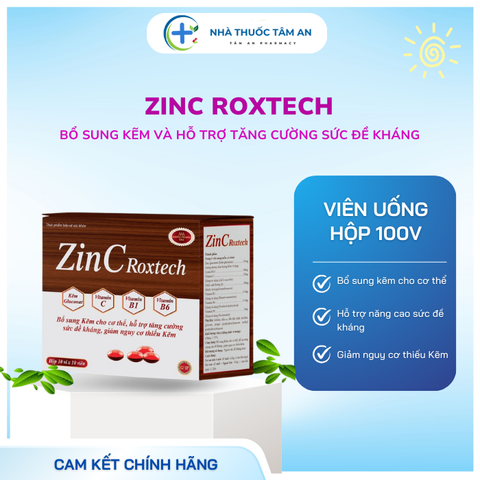 Zin C Roxtech - Bổ sung kẽm, nâng cao sức đề kháng, giảm thiếu hụt kẽm - Hộp 100V