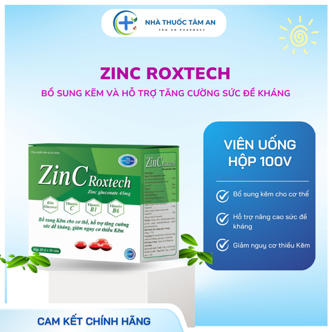 Zin C Roxtech - Bổ sung kẽm, nâng cao sức đề kháng, giảm thiếu hụt kẽm - Hộp 100V