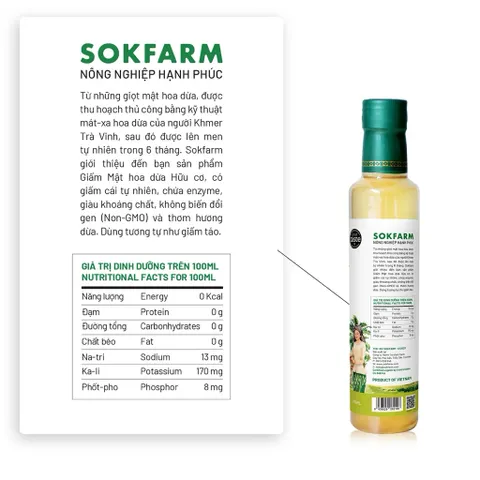 Giấm mật hoa dừa organic Sokfarm 265ml