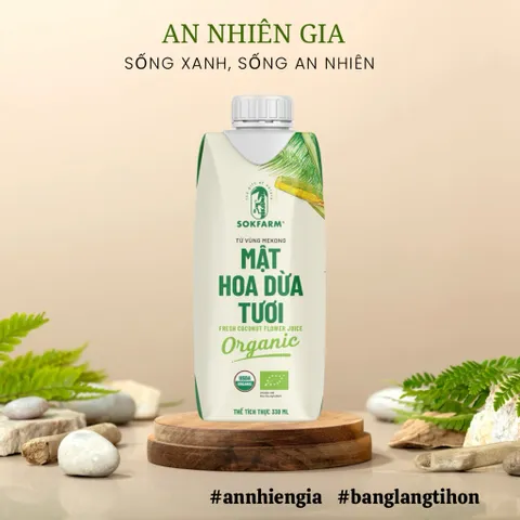 Mật hoa dừa tươi Sokfarm dòng tiệt trùng hộp 330ml nước giải khát thay thế nước ngọt