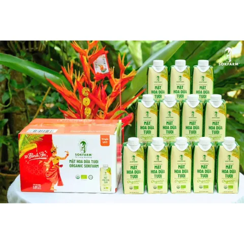 [Hoả tốc HCM] Hộp quà tết 12 Hộp Mật hoa dừa tươi Organic Sokfarm 330ml