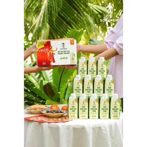 [Hoả tốc HCM] Hộp quà tết 12 Hộp Mật hoa dừa tươi Organic Sokfarm 330ml