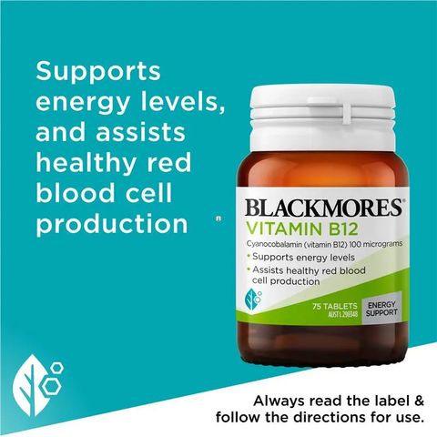 Viên Uống Vitamin B12 Blackmores 100mcg - Hỗ Trợ Sức Khỏe, Giảm Mệt Mỏi, Tăng Cường Năng Lượng, Dành Cho Người Ăn Chay 625860