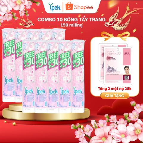 [Tặng mặt nạ] Combo 10 bông tẩy trang Ipek cotton mềm mịn xơ bông tự nhiên 150 miếng/gói (hoặc 130 miếng)