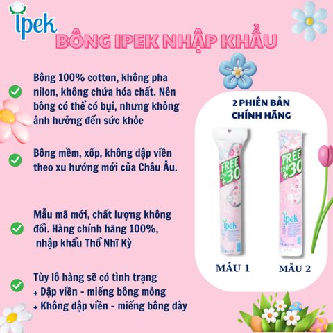 [Tặng mặt nạ] Combo 10 bông tẩy trang Ipek cotton mềm mịn xơ bông tự nhiên 150 miếng/gói (hoặc 130 miếng)