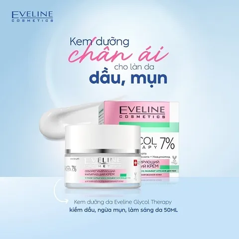 Kem dưỡng da ngừa mụn, giảm thâm mụn Eveline Glycol Therapy 50ml kiềm dầu tốt làm sáng da hiệu quả