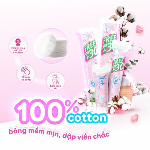 [Tặng mặt nạ] Combo 10 bông tẩy trang Ipek cotton mềm mịn xơ bông tự nhiên 150 miếng/gói (hoặc 130 miếng)