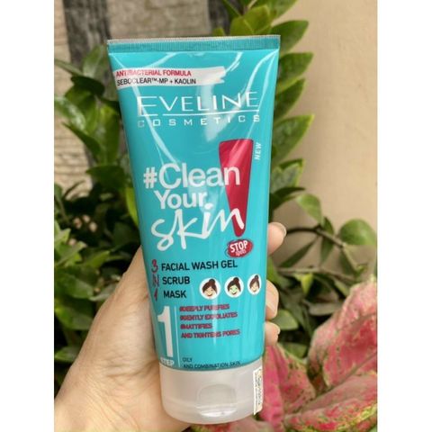 Gel rửa mặt Eveline Clean Your Skin 200ML 3in1 ngừa mụn sạch sâu giảm bã nhờn và cấp ẩm cho làn da mụn