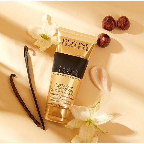 Kem dưỡng da tay và dưỡng móng 100ml Eveline Argan Vanilla Professional Luxury dưỡng ẩm giúp tay mềm mịn, móng chắc khỏe
