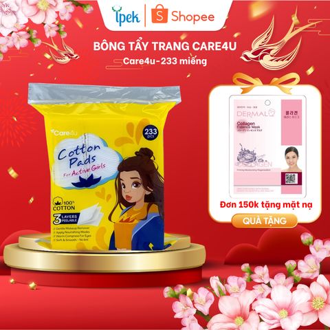Bông tẩy trang, bông đắp toner Care4u 3 lớp cotton mềm mịn thấm hút tốt 233 miếng/ 1 gói (3x 233 miếng)