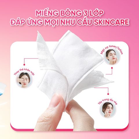 Bông tẩy trang, bông đắp toner Care4u 3 lớp cotton mềm mịn thấm hút tốt 233 miếng/ 1 gói (3x 233 miếng)