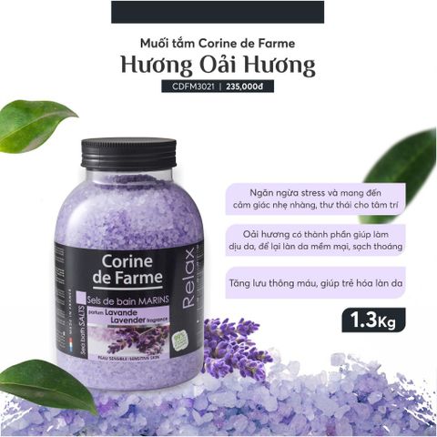 Muối tắm Corine de Farme hỗ trợ giảm thâm, tẩy cha chết dưỡng trắng sáng da 1.3Kg hương vani, oải hương, hoa hồng