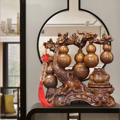 Tượng Hồ Lô Ngũ Phúc kèm Thiềm Thừ Phong Thủy Trang Trí Decor Phòng Khách