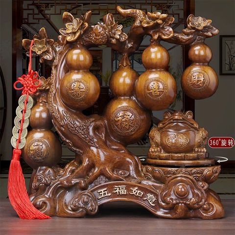 Tượng Hồ Lô Ngũ Phúc kèm Thiềm Thừ Phong Thủy Trang Trí Decor Phòng Khách