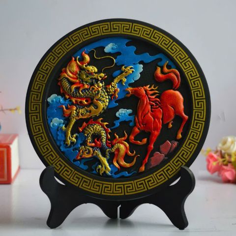Tranh Đĩa Phong Thủy hình Long Mã, tranh than hoạt tính trang trí phòng khách, để bàn, kệ tủ, quà tặng tân gia