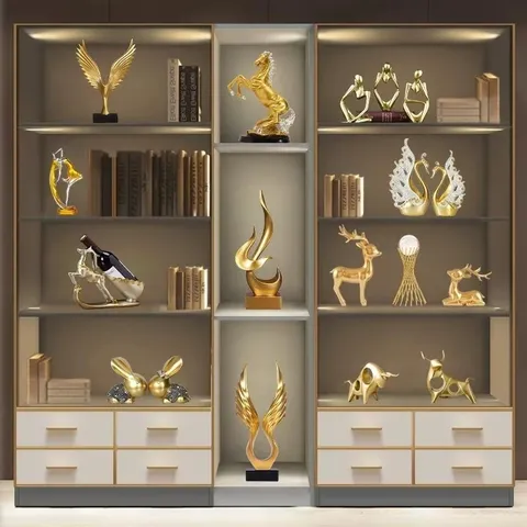 Tượng trang trí, tượng decor, mô hình trang trí phòng khách kệ tủ màu vàng các loại