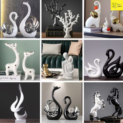 Tượng trang trí, decor phòng khách tông đen trắng