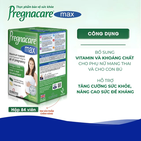 Viên uống Vitamin bầu Pregnacare Max Anh Quốc - Bổ sung Canxi, Omega 3 DHA, Hỗ trợ Mẹ & Bé Khỏe Mạnh trong Thai Kỳ