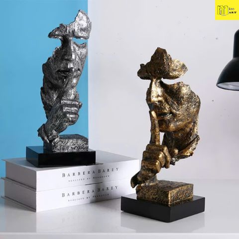 Tượng trang trí Im lặng là vàng, tượng không nói decor trang trí nhà cửa