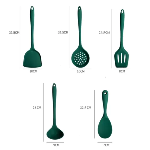 Set 5 dụng cụ nấu ăn silicone màu xanh cổ vịt