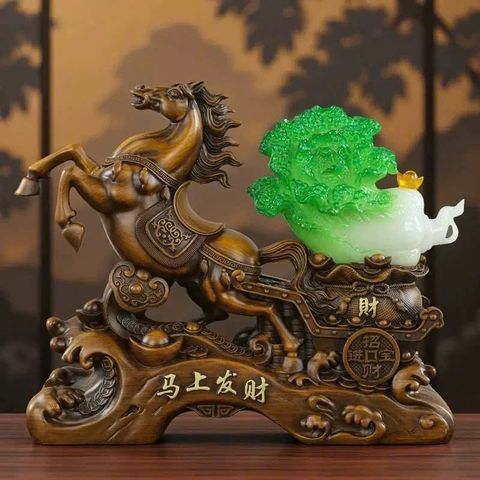 Tượng ngựa kéo bắp cải, tượng ngựa phong thủy trang trí decor nhà cửa cao cấp