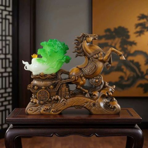 Tượng ngựa kéo bắp cải, tượng ngựa phong thủy trang trí decor nhà cửa cao cấp