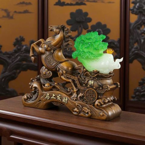 Tượng ngựa kéo bắp cải, tượng ngựa phong thủy trang trí decor nhà cửa cao cấp