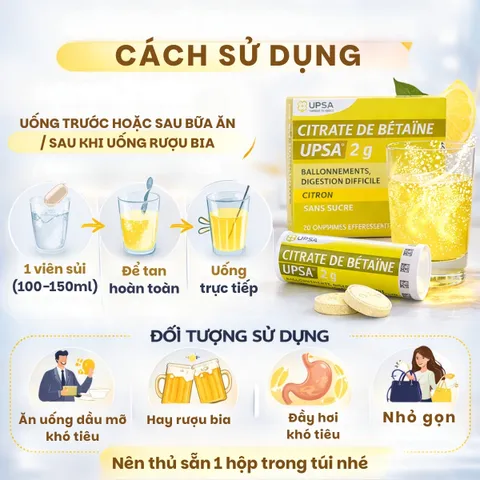 Viên sủi Upsa Citrate De Betaine 2g giảm đầy hơi, chướng bụng, khó tiêu 626941