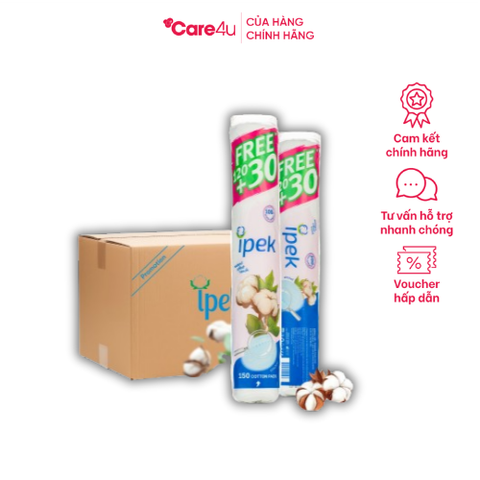 Bông Tẩy Trang Ipek 150 Miếng - 100% Cotton Tự Nhiên, Siêu Mềm Mịn, Phù Hợp Cho Da Nhạy Cảm, Tiện Lợi Mang Theo
