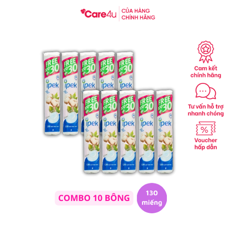 Set 10 Gói Bông Tẩy Trang Ipek Siêu Mềm Mịn 100+30 Miếng - Giải Pháp Tẩy Trang Hoàn Hảo Cho Mọi Loại Da