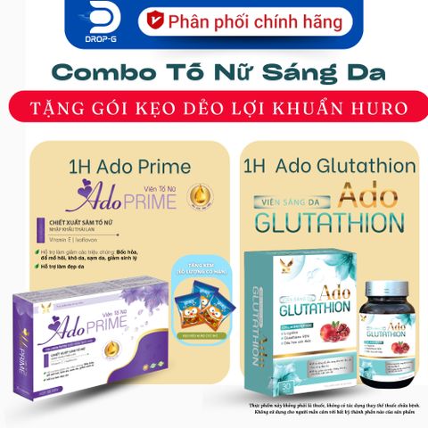 (Chính hãng) Combo Tố Nữ, Sáng Đẹp Da [1H TPBVSK Ado Prime tím+1H TPBVSK Ado Glutathion]_2Hx30 viên