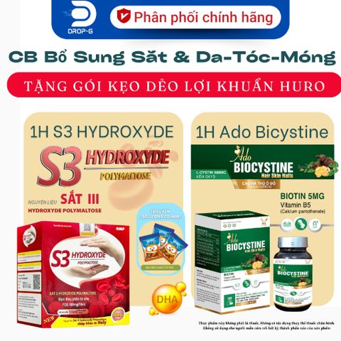 (Chính hãng) Combo Bổ Sung Sắt Và Biotin [TPBVSK S3 Hydroxyde Polymaltose + Ado Biocystine]_2 Hộp