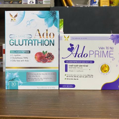 (Chính hãng) Combo Tố Nữ, Sáng Đẹp Da [1H TPBVSK Ado Prime tím+1H TPBVSK Ado Glutathion]_2Hx30 viên