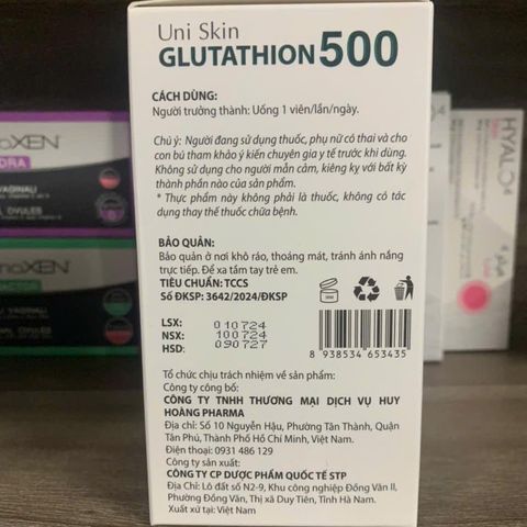 (Chính hãng) Viên uống hỗ trợ đẹp da, sáng da[TPBVSK Uni Skin GLUTATHION 500] - H/30viên
