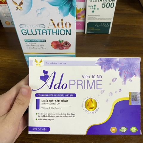 (Chính hãng) Combo Tố Nữ, Sáng Đẹp Da [1H TPBVSK Ado Prime tím+1H TPBVSK Ado Glutathion]_2Hx30 viên