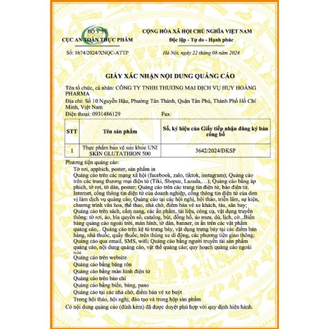 (Chính hãng) Viên uống hỗ trợ đẹp da, sáng da[TPBVSK Uni Skin GLUTATHION 500] - H/30viên