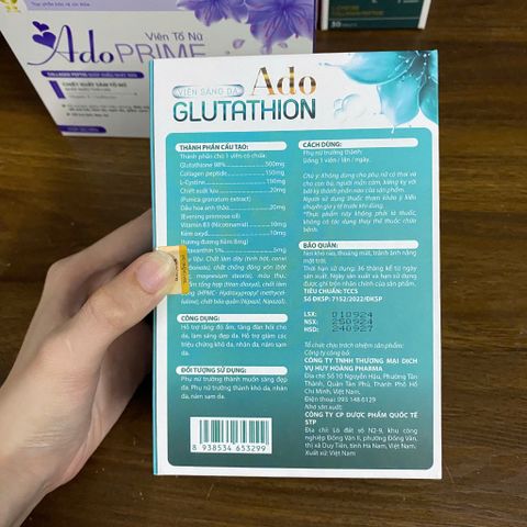 (Chính hãng) Combo Tố Nữ, Sáng Đẹp Da [1H TPBVSK Ado Prime tím+1H TPBVSK Ado Glutathion]_2Hx30 viên