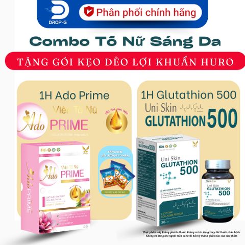 (Chính Hãng) Combo Tố Nữ, Sáng đẹp da [TPBVSK Ado Prime hồng + TPBVSK Glutathion 500] - 2H/60 viên