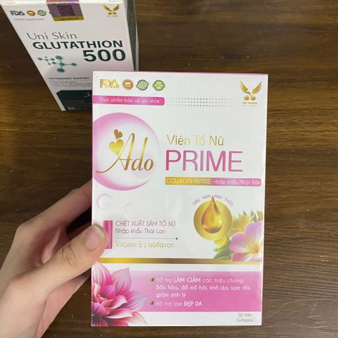 (Chính Hãng) Combo Tố Nữ, Sáng đẹp da [TPBVSK Ado Prime hồng + TPBVSK Glutathion 500] - 2H/60 viên