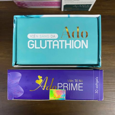 (Chính hãng) Combo Tố Nữ, Sáng Đẹp Da [1H TPBVSK Ado Prime tím+1H TPBVSK Ado Glutathion]_2Hx30 viên