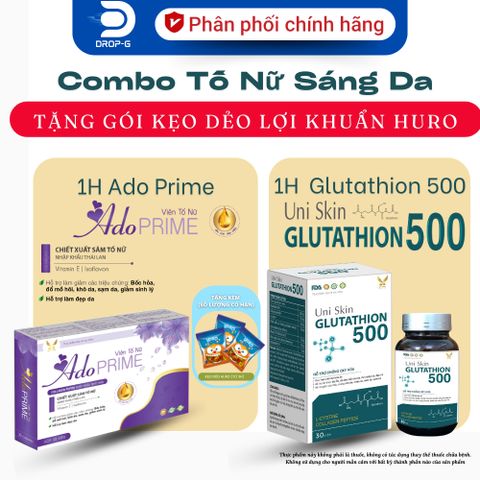 (Chính Hãng) CB Tố Nữ, Sáng Đẹp Da [TPBVSK Ado Prime tím + TPBVSK Uniskin Glutathion 500]-2H/60 viên
